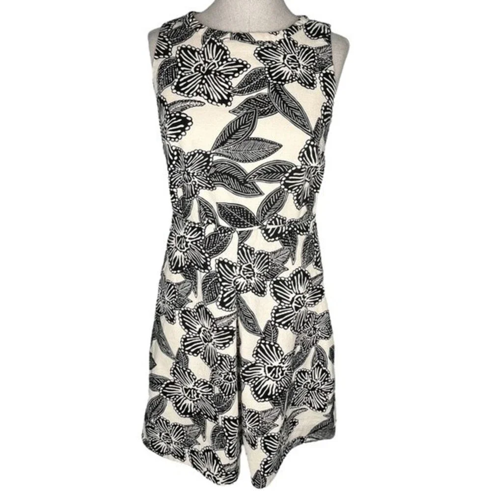 J. Crew Sleeveless Polynesian Print Dress sz 4 * Ivory Cream Tropical Pockets